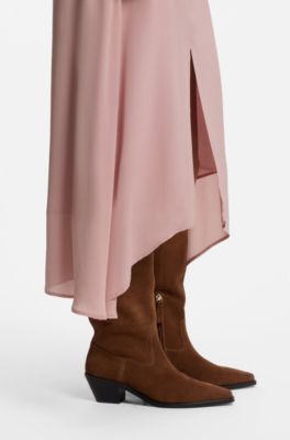 Gonna midi in cr&ecirc;pe de Chine, Rosa chiaro