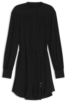 Shirt-style dress in crepe de chine, Black