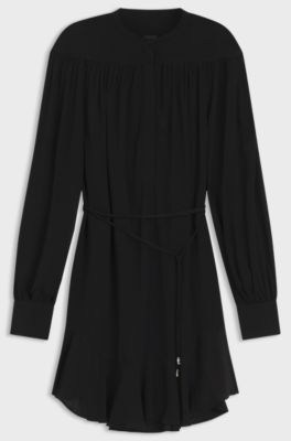 Shirt-style dress in crepe de chine, Black