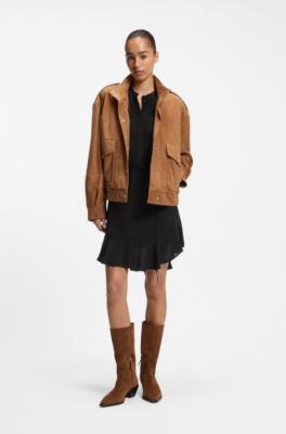 Vestito stile camicia in cr&ecirc;pe de Chine, Nero