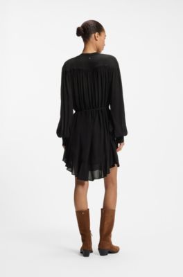 Shirt-style dress in crepe de chine, Black