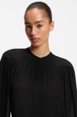 Shirt-style dress in crepe de chine, Black