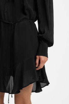 Vestito stile camicia in cr&ecirc;pe de Chine, Nero