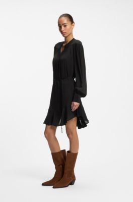 Shirt-style dress in crepe de chine, Black