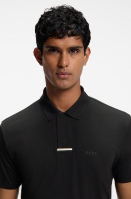 Active polo shirt with bonded seams, Black