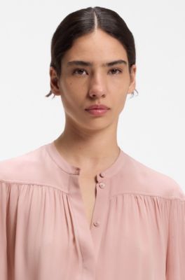 Relaxed-fit blouse in fluid crepe de chine, light pink