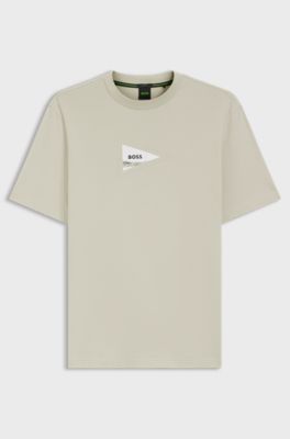Regular-Fit T-Shirt aus Stretch-Baumwolle mit Foto-Print, Hellbeige
