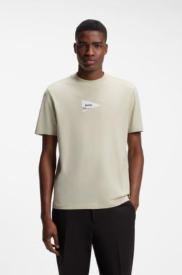 Regular-fit photoprint T-shirt in stretch cotton, Light Beige
