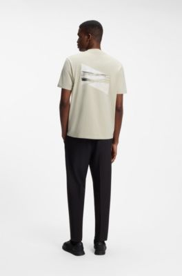 Regular-fit photoprint T-shirt in stretch cotton, Light Beige