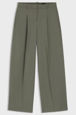 Wide-leg trousers in Italian virgin wool, Dark Green