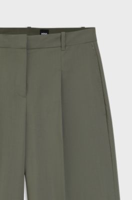 Wide-leg trousers in Italian virgin wool, Dark Green