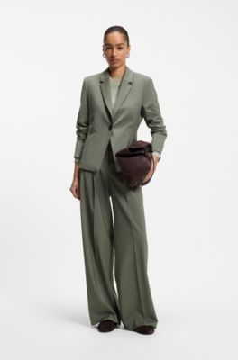 Wide-leg trousers in Italian virgin wool, Dark Green
