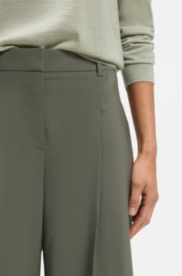 Wide-leg trousers in Italian virgin wool, Dark Green