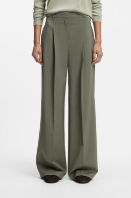 Wide-leg trousers in Italian virgin wool, Dark Green