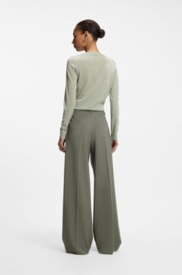 Wide-leg trousers in Italian virgin wool, Dark Green