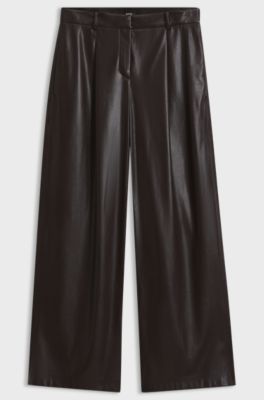 Wide-leg trousers in faux leather, Dark Brown