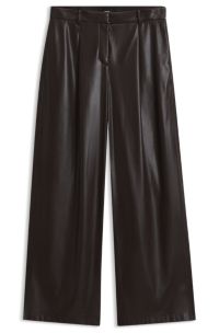 Pantalon large en similicuir, Marron fonc&eacute;