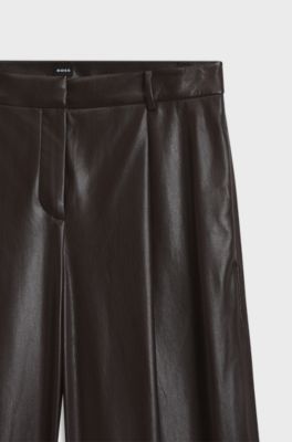 Wide-leg trousers in faux leather, Dark Brown