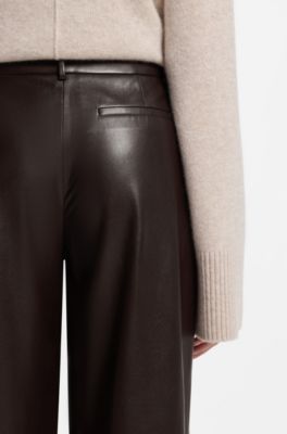 Wide-leg trousers in faux leather, Dark Brown
