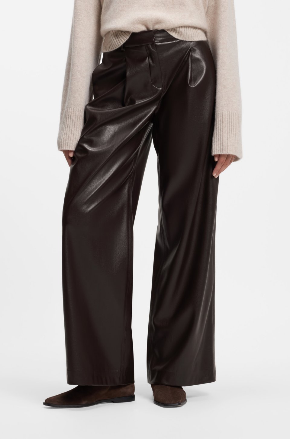 Wide-leg trousers in faux leather