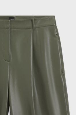 Wide-leg trousers in faux leather, Dark Green