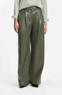Wide-leg trousers in faux leather, Dark Green