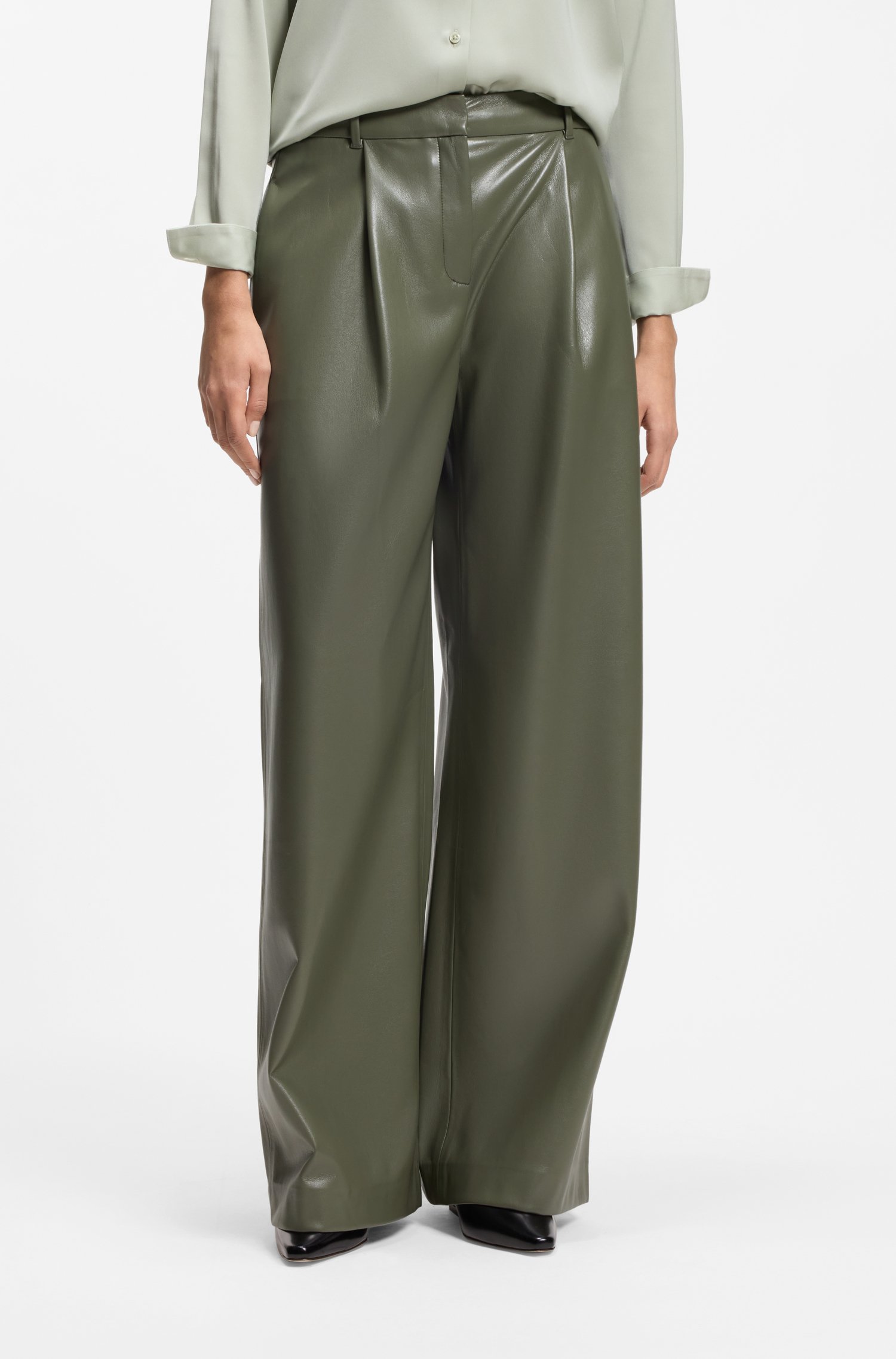 Boss Wide-leg trousers in faux leather byxor dam