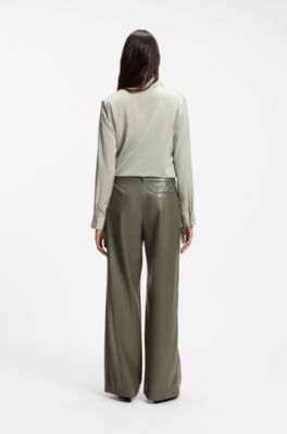 Wide-leg trousers in faux leather, Dark Green