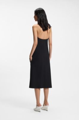 Strapless jurk van stretchcr&ecirc;pe met ge&iuml;ntegreerd korset, Zwart