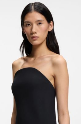Strapless dress in stretch crepe with built-in corset, Black
