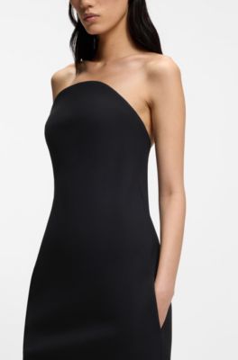 Strapless dress in stretch crepe with built-in corset, Black