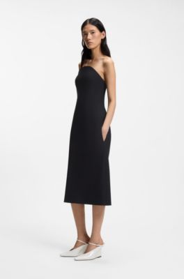 Strapless dress in stretch crepe with built-in corset, Black