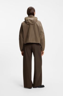 Lightweight hooded windbreaker with knitted collar, Brown