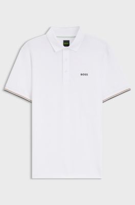 Active Slim-fit polo shirt with embossed tennis-ball pattern, White