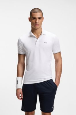 Active Slim-fit polo shirt with embossed tennis-ball pattern, White