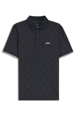 Active Slim-fit polo shirt with embossed tennis-ball pattern, Dark Blue