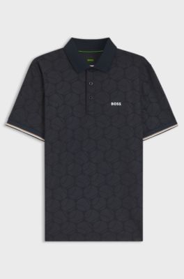Active Slim-fit polo shirt with embossed tennis-ball pattern, Dark Blue