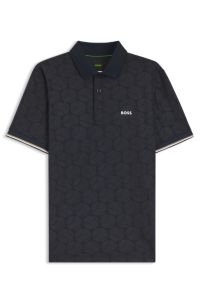 Active Slim-fit polo shirt with embossed tennis-ball pattern, Dark Blue