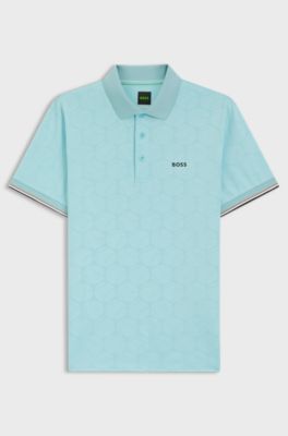 Active Slim-fit polo shirt with embossed tennis-ball pattern, Light Blue