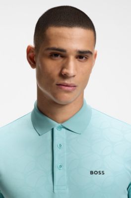 Active Slim-fit polo shirt with embossed tennis-ball pattern, Light Blue