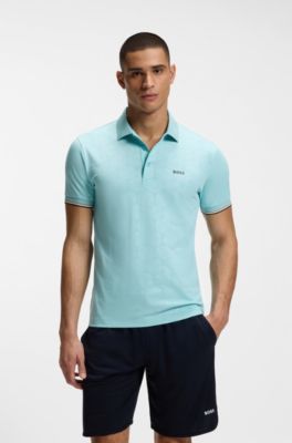 Active Slim-fit polo shirt with embossed tennis-ball pattern, Light Blue