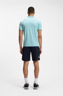 Active Slim-fit polo shirt with embossed tennis-ball pattern, Light Blue