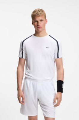 Active Slim-Fit T-Shirt aus Stretch-Gewebe mit kontrastfarbenen Akzenten, Wei&szlig;