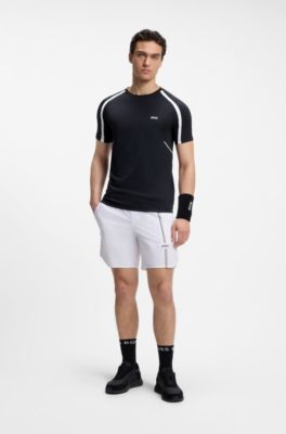 Active T-shirt slim fit in tessuto elasticizzato con inserti a contrasto, Blu scuro