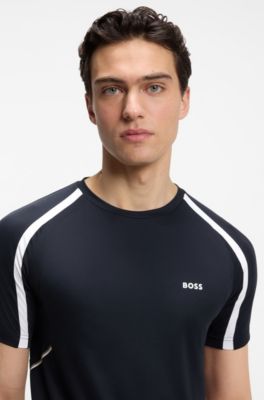 Active T-shirt slim fit in tessuto elasticizzato con inserti a contrasto, Blu scuro