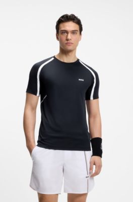 Active Slim fit-t-shirt i stretchigt tyg med kontrasterande inf&auml;llningar, M&ouml;rkbl&aring;