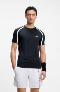 Active Slim-fit T-shirt in stretch fabric with contrast inserts, Dark Blue