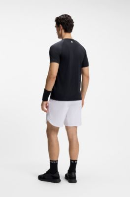 Active Slim fit-t-shirt i stretchigt tyg med kontrasterande inf&auml;llningar, M&ouml;rkbl&aring;