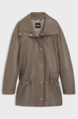 Parka-style jacket in leather, Brown