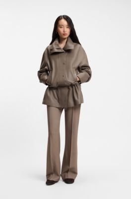 Parka-style jacket in leather, Brown